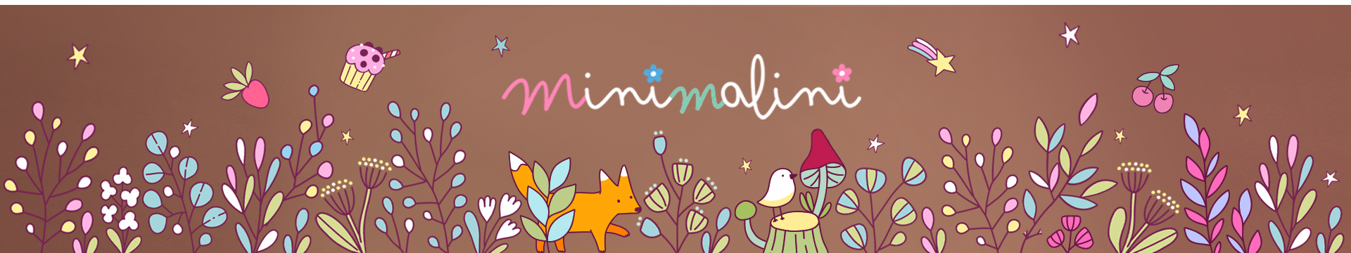 Иллюстрированный мир Minimalini: цветы, лисёнок и птичка